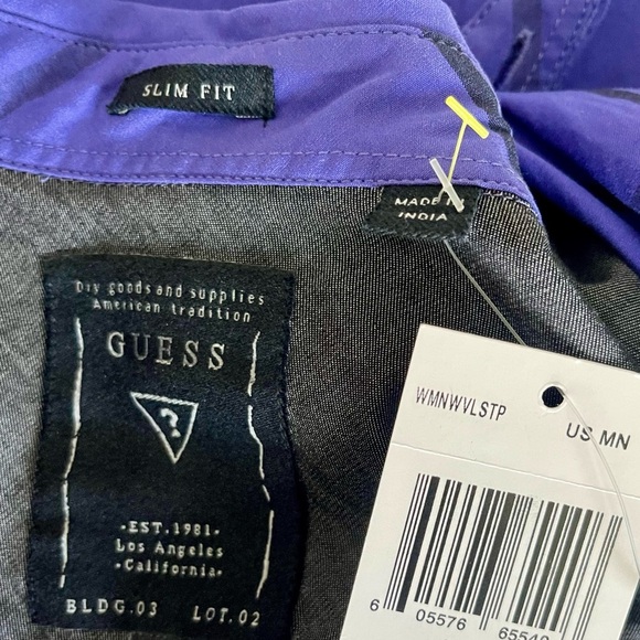 GUESS Men’s Purple w/Black Criss Cross Pattern Button Down Long Sleeve Shirt-L - Picture 5 of 8
